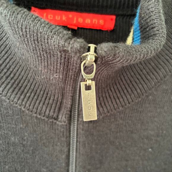 Vintage Y2K FCUK Jeans French Connection Retro Striped Full Zip Sweater Size XL - Picture 4 of 8